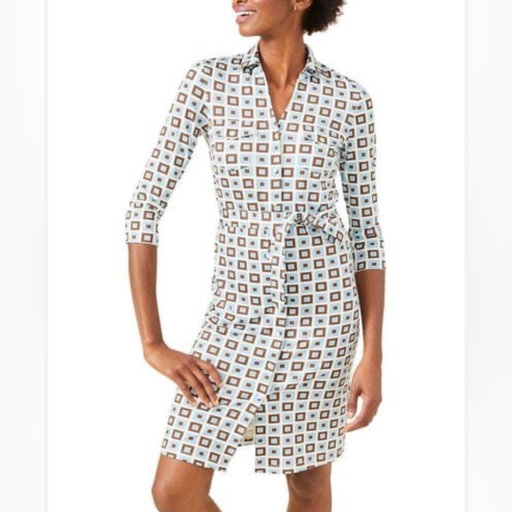 J. McLaughlin Brynn Dress in Blue Boxagon Print, Size S